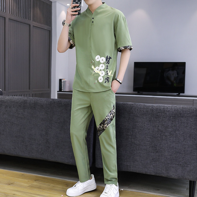 主推大货风短袖男士大码汉服休闲套装XZ313B-1-TZ888-P50,男装休闲套装,星座310B-3