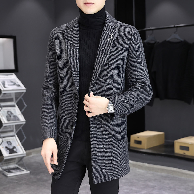羊毛35%春季新款中长款休闲毛呢外套呢子大衣XZ313B-1M09-P170,男装毛呢大衣,星座310B-3