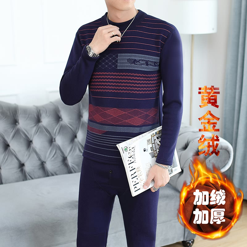 秋冬新款男士纯棉休闲加绒加厚长袖保暖套装XZ313B-1-TZ88-P65,男装休闲套装,星座310B-3