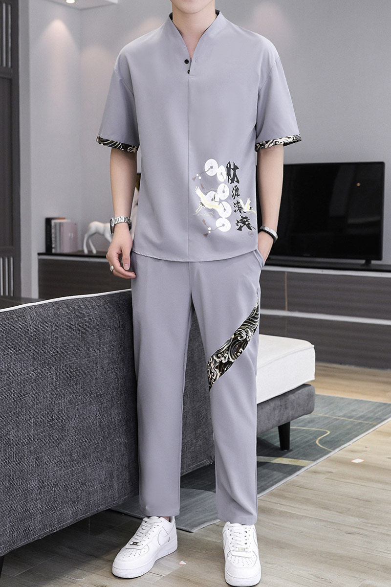 主推大货风短袖男士大码汉服休闲套装XZ313B-1-TZ888-P50,男装休闲套装,星座310B-3