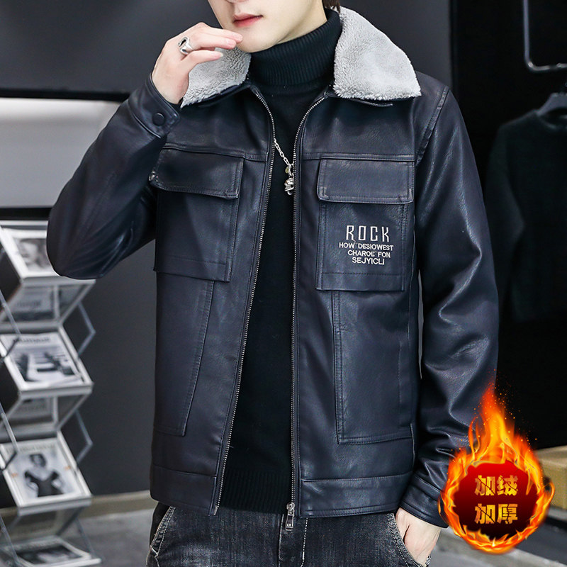 主推秋冬羊羔毛翻领加厚皮衣型男帅气机车服XZ313B-1-PY1826-P120图片