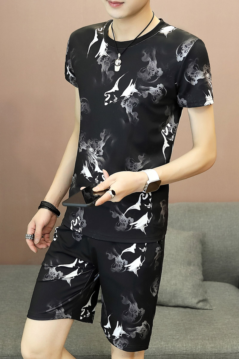 跑量款夏季男士圆领T恤短袖五分裤时尚休闲套装XZ313B-1-TZ89-P30,男装休闲套装,星座310B-3