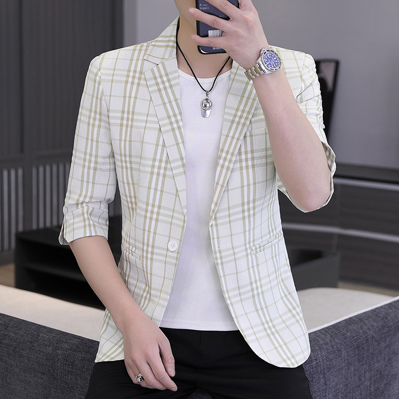 春夏新款西装男时尚帅气百搭中袖小西服外套XZ313B-1-XF815-P70，男装西服，星座310B-3