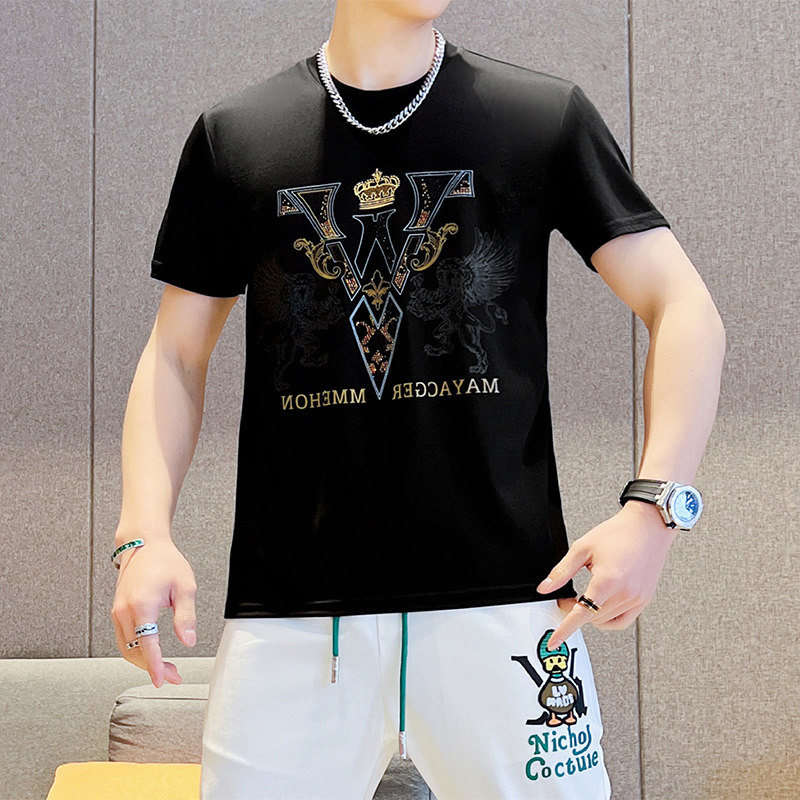 抖音品质欧版男士高品质烫钻圆领短袖T恤XZ313B-1-DX2202-P40,男装T恤,星座310B-3