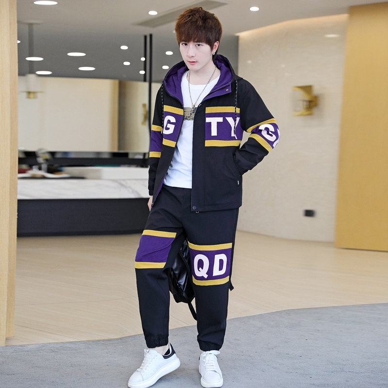 2022春季青年男士连帽夹克外套潮流休闲套装XZ313B-1TZ2203-P95,男装休闲套装,星座310B-3
