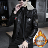 冬季加绒皮衣青年个性徽章机车服帅气皮夹克外套男PY1806-P130，男装皮衣，星座310B-3