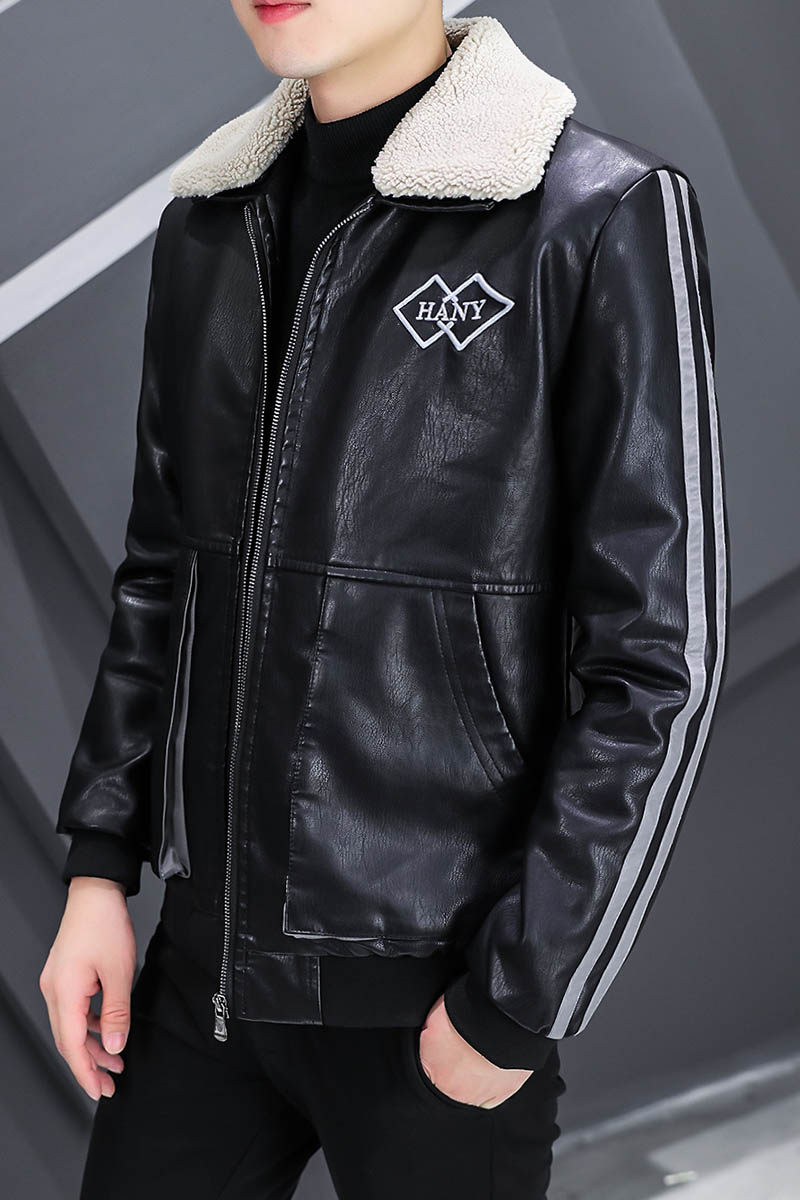 秋冬加绒皮衣羊羔毛翻领帅气个性皮夹克外套XZ313B-1-PY211-P130,男装皮衣,星座310B-3