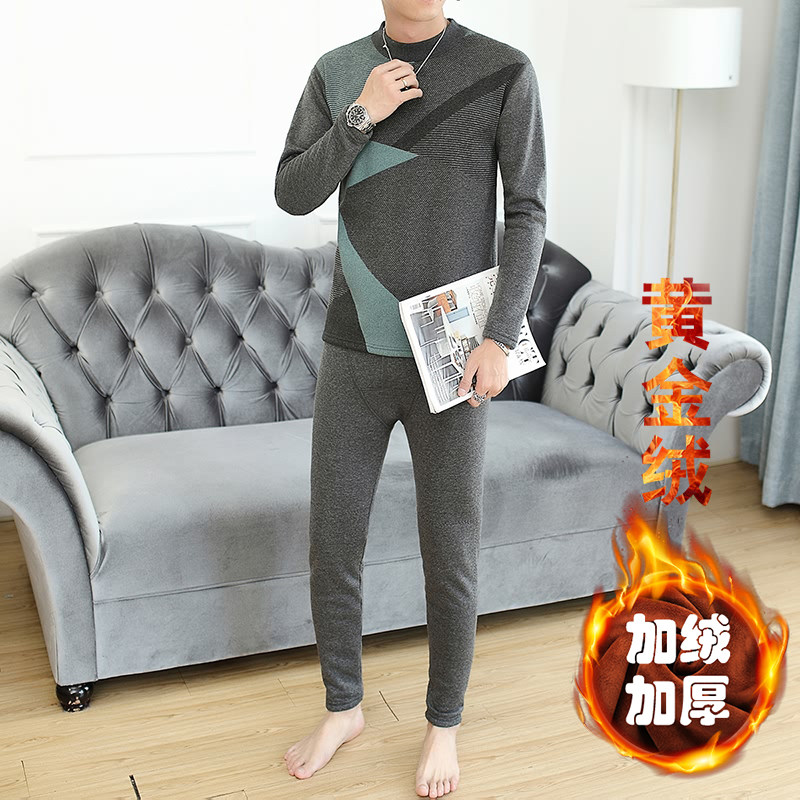 秋冬男士休闲加绒加厚保暖长袖两件套套装XZ313B-1-TZ77-P65,男装休闲套装,星座310B-3