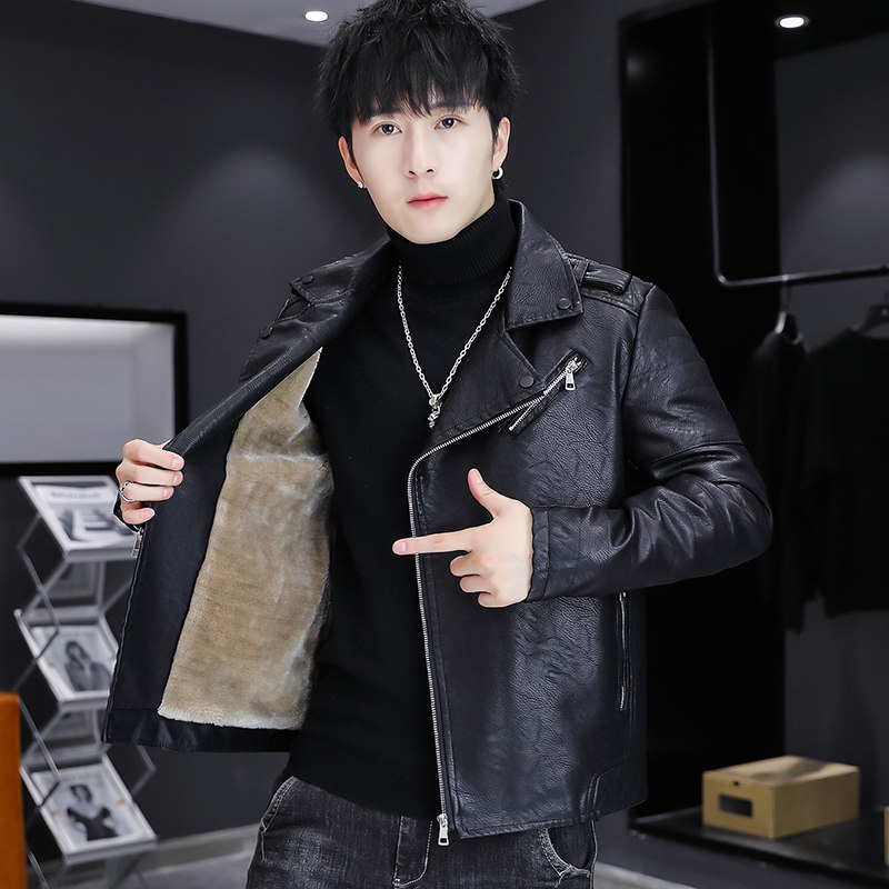 PY916-P130主推秋冬翻领加绒皮衣型男机车服皮夹克外套XZ313B-1,男装皮衣,星座310B-3