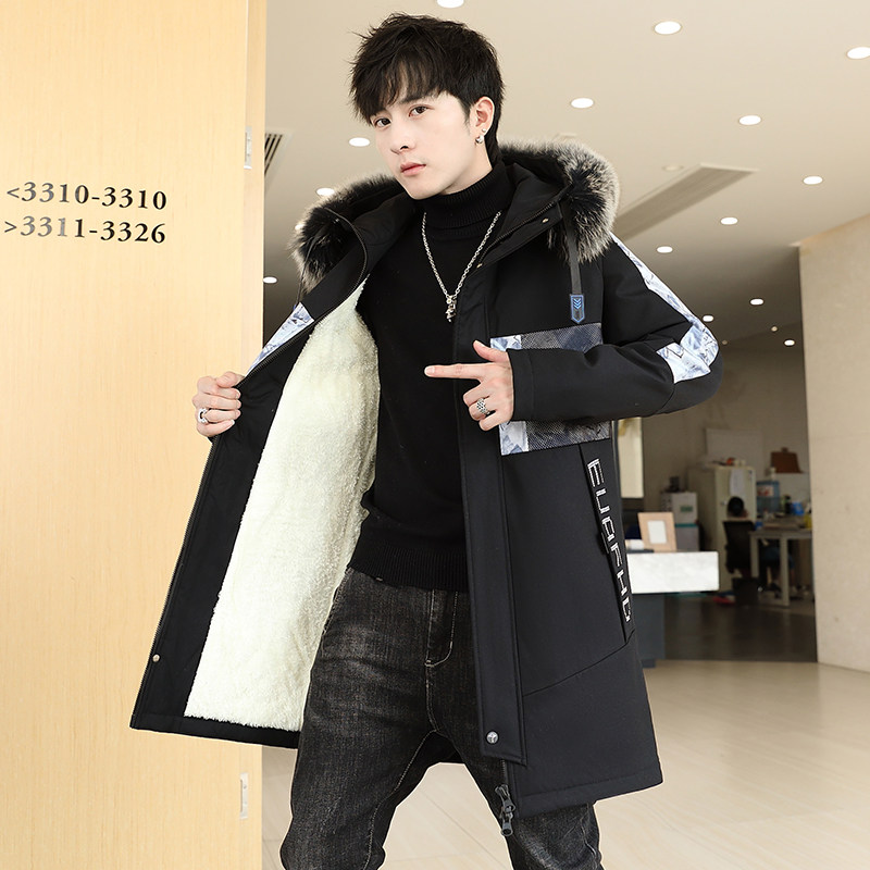 2021冬季新款中长款连帽男士加绒加厚夹克外套XZ313B-1-JK078-P75图片