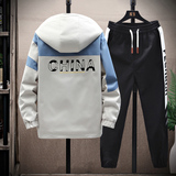 春季新款工装连帽夹克外套休闲运动套装束脚裤XZ313B-1TZ17，男装休闲套装，星座310B-3