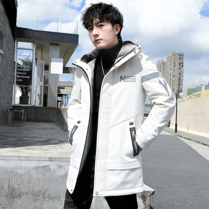 冬季新款中长款连帽男士加绒加厚夹克外套XZ313B-1-JK157-P100图片