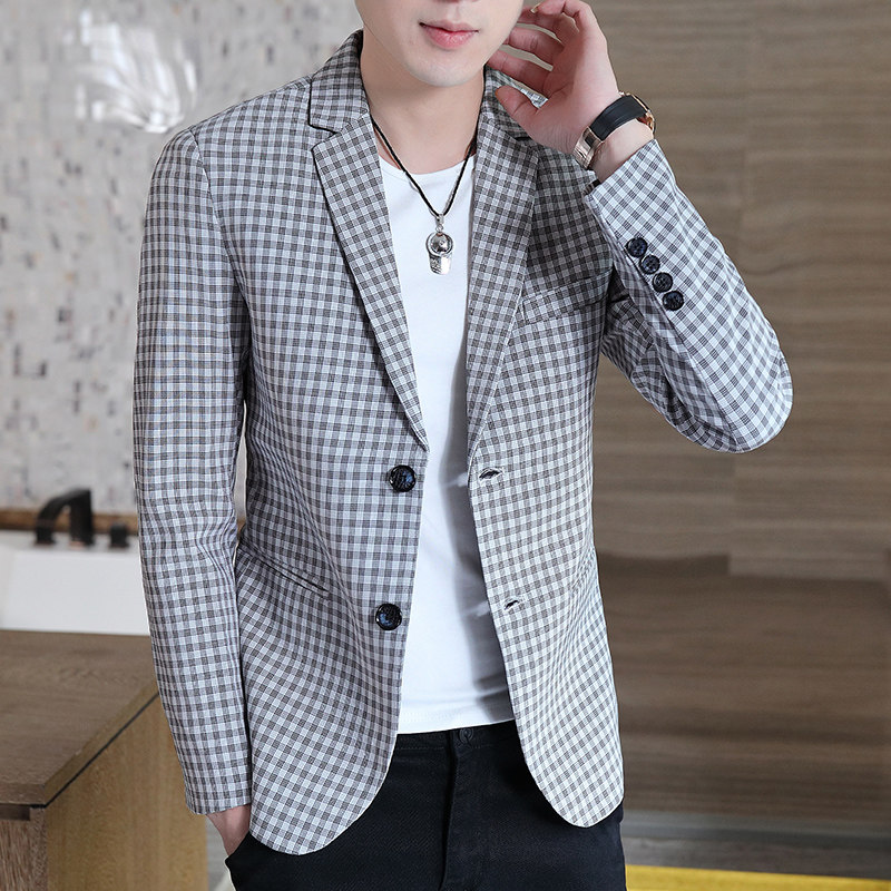 秋季新款男士时尚修身格子西服外套XZ313B-1XF2036-P85,男装西服,星座310B-3