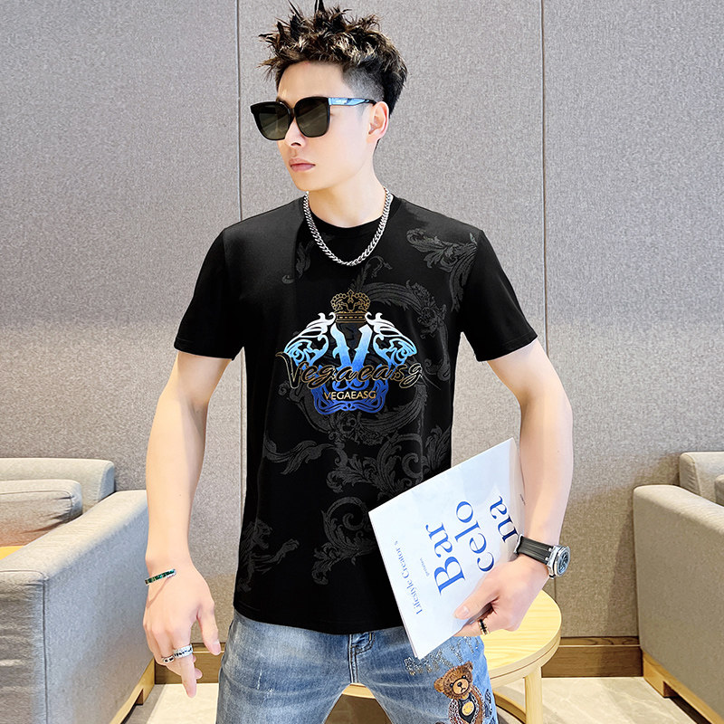 抖音品质欧版夏季男士高品质烫钻圆领短袖T恤XZ313B-1-DX2208-P40,男装T恤,星座310B-3