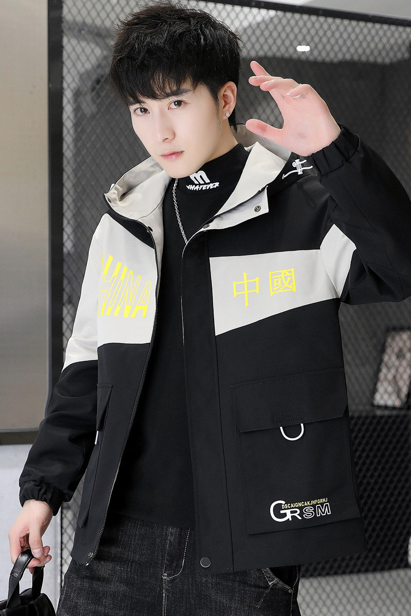 2022夹克男宽松休闲连帽夹克秋季拼色百搭外套XZ313B-1-JK177-P55,男装夹克,星座310B-3