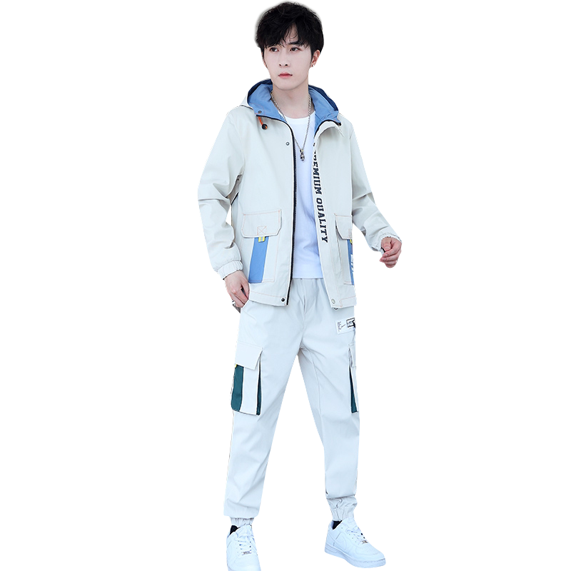 春季男士连帽派克服夹克外套休闲束脚裤套装XZ313B-1TZ202,男装休闲套装,星座310B-3