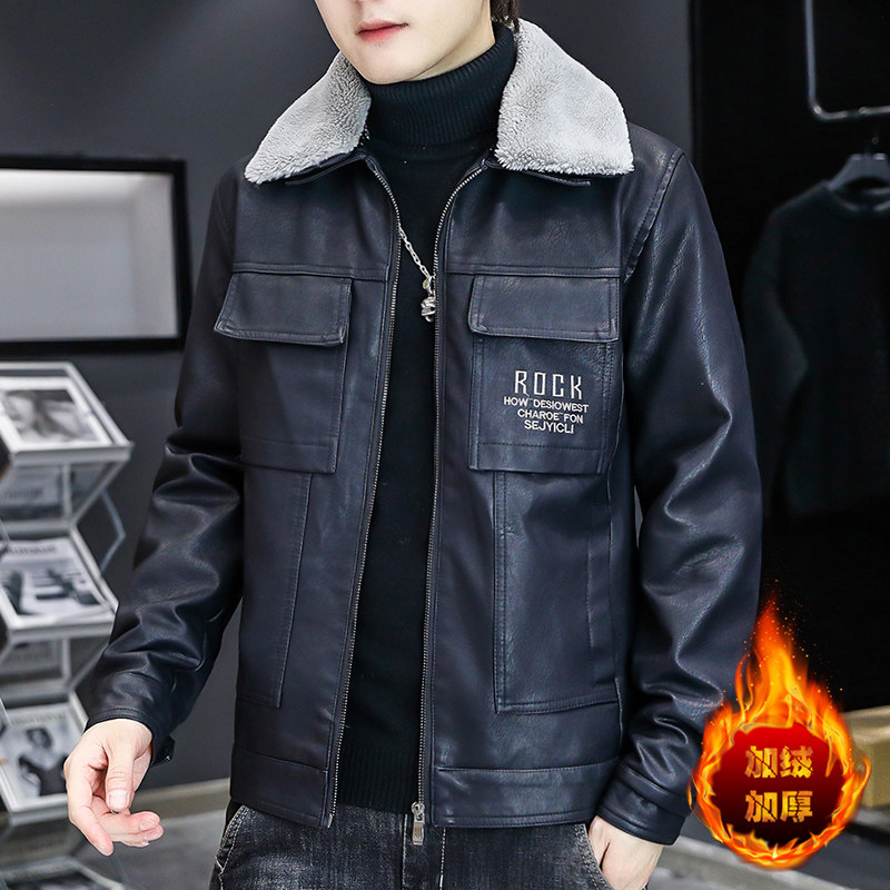 主推秋冬羊羔毛翻领加厚皮衣型男帅气机车服XZ313B-1-PY1826-P120,男装皮衣,星座310B-3