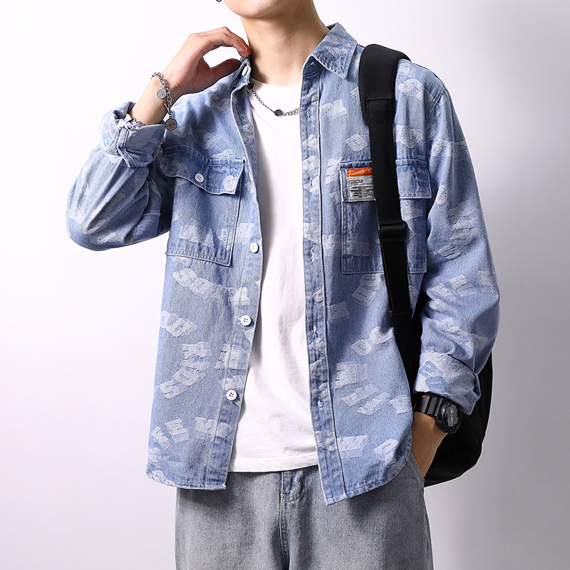 2022春季纯棉日系男士宽松休闲牛仔衬衣XZ313B-1-CY959-P62,男装衬衫,星座310B-3