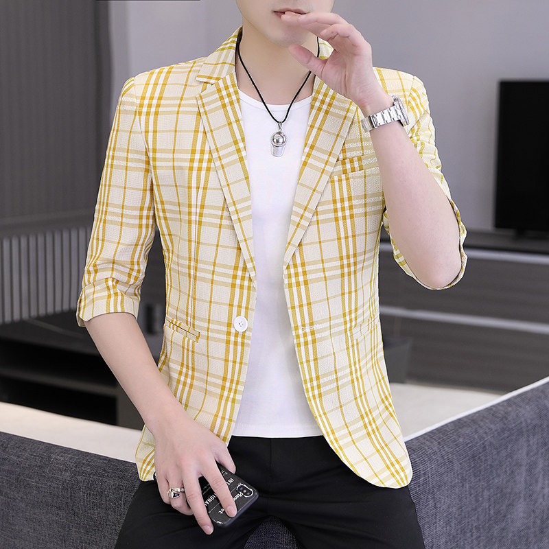 春夏新款西装男时尚帅气百搭中袖小西服外套XZ313B-1-XF815-P70,男装西服,星座310B-3