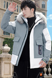 MY819-P110冬季连帽大毛领派克服棉衣男时尚印花棉服外套XZ313B-1，男装棉衣，星座310B-3