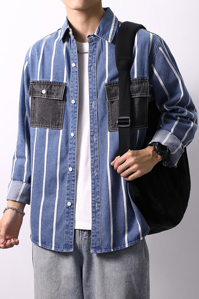 主推春季新款加厚高品质男士日系宽松牛仔衬衣XZ313B-1-CY955-P62,男装衬衫,星座310B-3