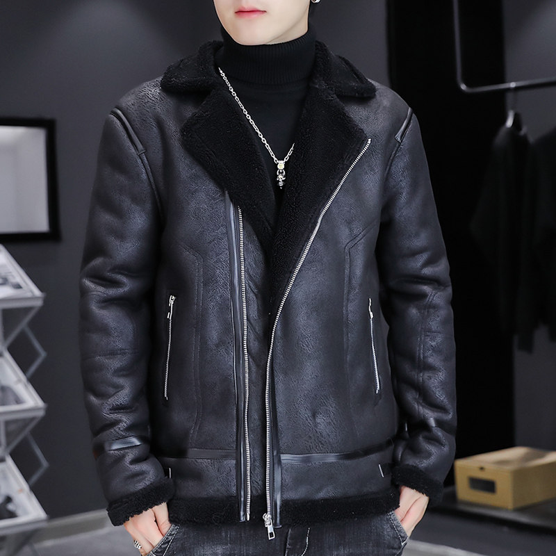 PY26-P130冬季主推翻领羊羔绒个性皮衣型男机车服外套夹克,男装皮衣,星座310B-3