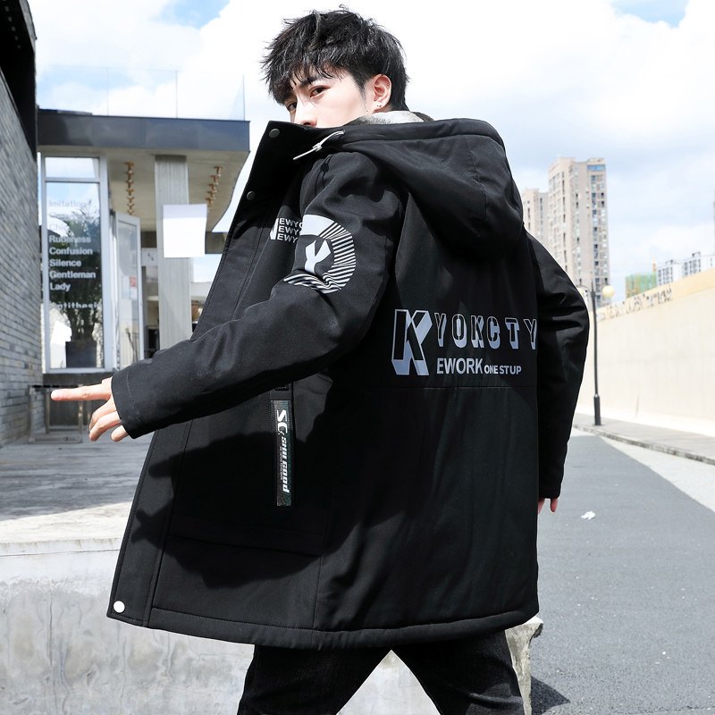 冬季新款中长款连帽男士加绒加厚夹克外套XZ313B-1-JK157-P100图片