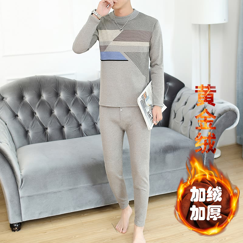 2022秋冬新款男士休闲加绒加厚长袖保暖套装XZ313B-1-TZ66-P65,男装休闲套装,星座310B-3