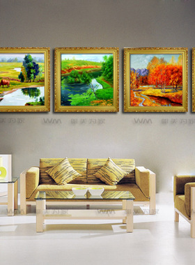 唯美为家装饰画 时尚简约有框画 现代客厅画田园风景画 乡村四季