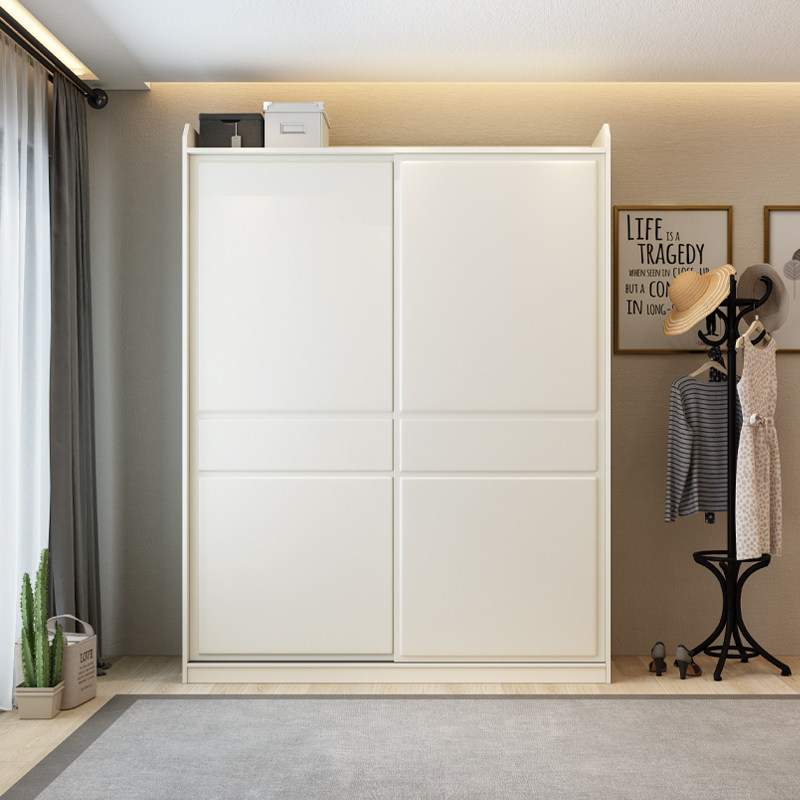 欧式简约推拉门衣柜移门小户型卧室家用滑门奶油白色趟门大衣橱