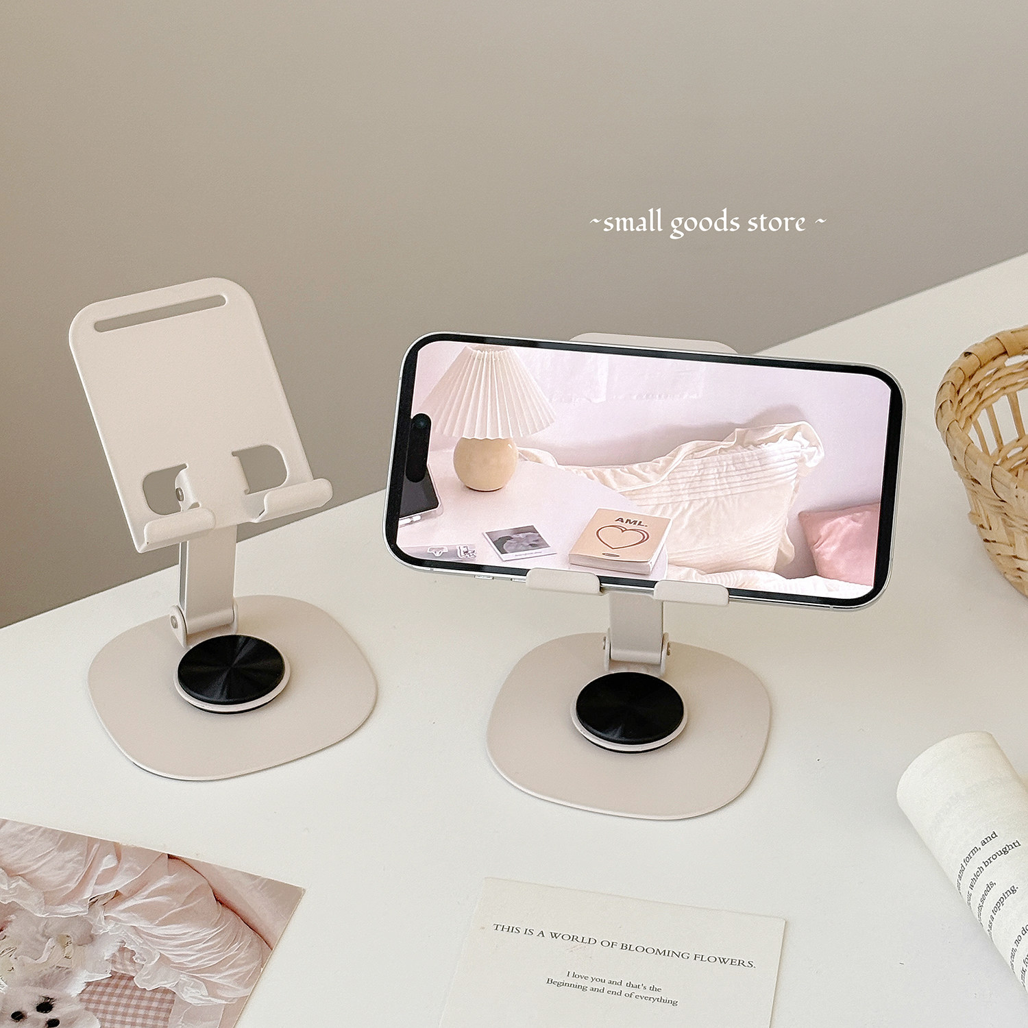 温柔奶油米手机支架ins风桌面可旋转追剧直播学习手机支架可折叠