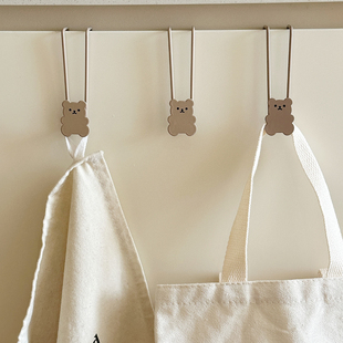 小熊挂钩家用厨房柜门橱柜门铁艺置物钩免打孔垃圾桶支架收纳架