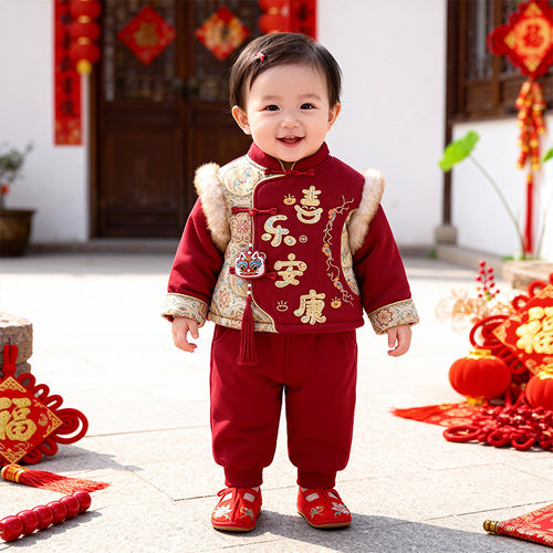 周岁男宝礼服冬装新中式唐装小少爷婴儿生日抓周宴衣服男童拜年服