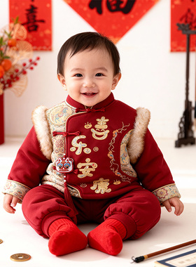 抓周礼服唐装男女宝宝一周岁婴幼儿百天喜庆生日新年拜年服冬装厚
