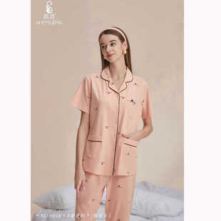 胜景女士睡衣夏季薄款纯棉小翻领短袖长裤2024新款传统家居服套装