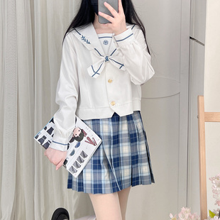珠珠家JK天海一色格裙原创自制百褶裙JK制服格子短裙高腰半身蓝白