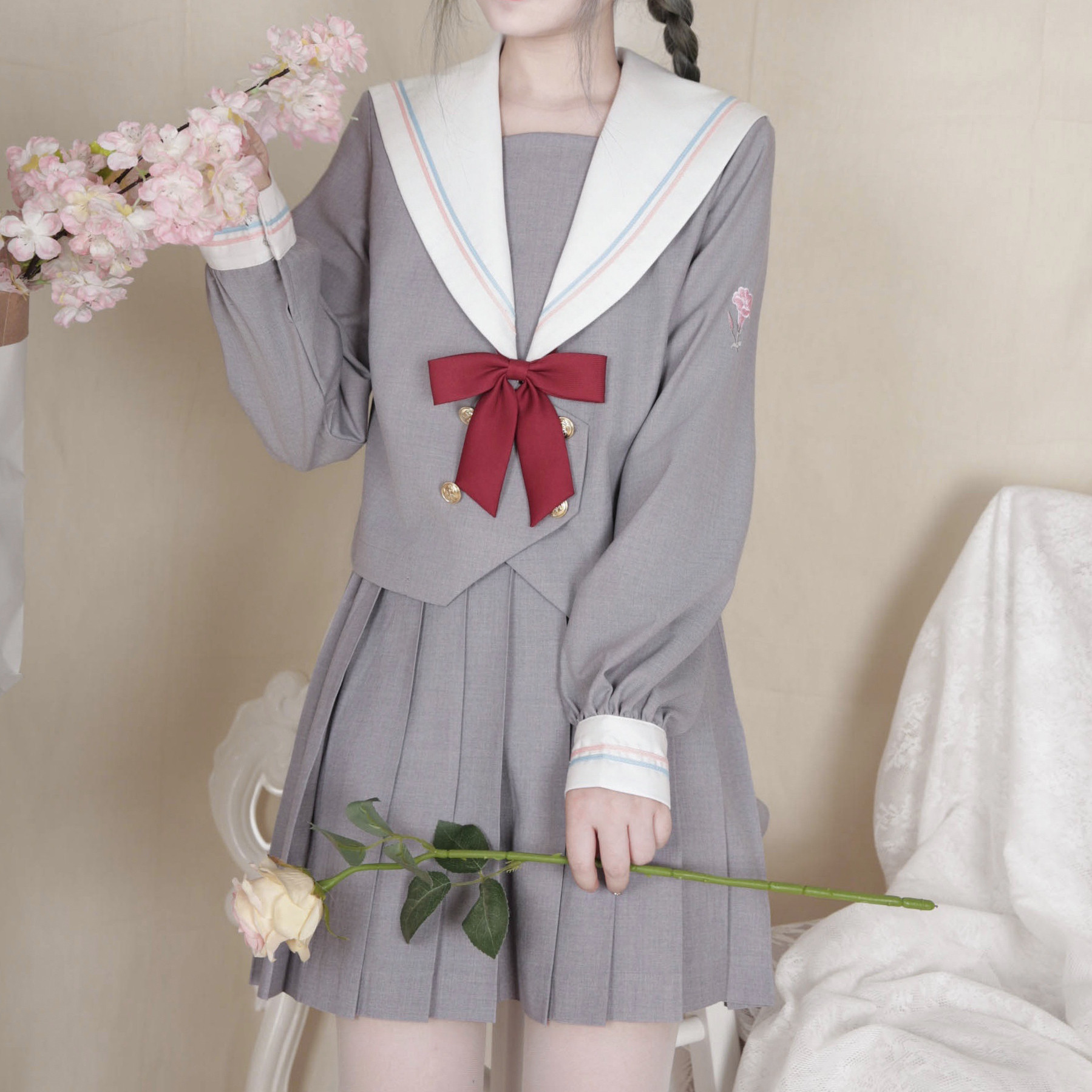 原创jk制服学院风甜妹长袖水手服图片