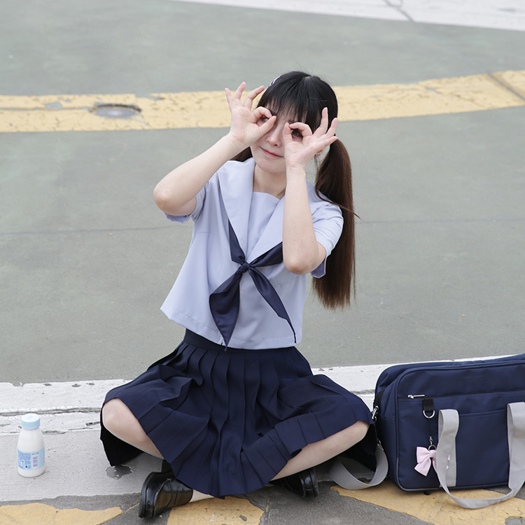 夏季日系学院风纯色短袖上衣女