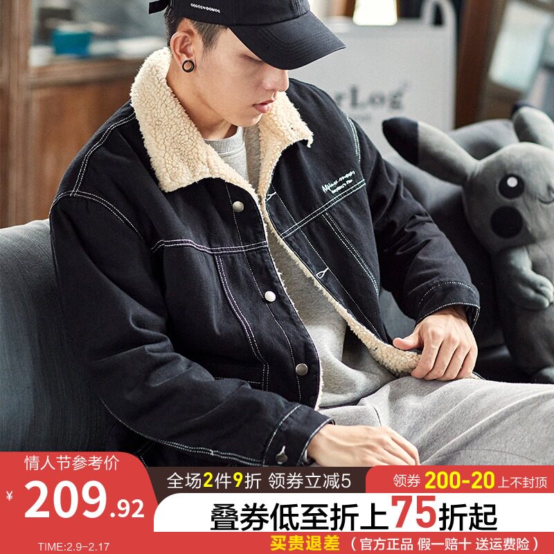 唐狮2021冬季新款外套男仿羊羔绒外套翻领工装外套男潮冬夹克外套