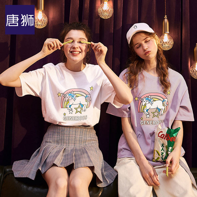 唐狮官方旗舰店短袖t恤女夏装新款潮ins网红韩版纯棉半袖百搭超火