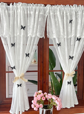 蕾丝窗纱免打孔法式白纱帘魔术贴蝴蝶装饰门帘卧室儿童房帘头窗帘