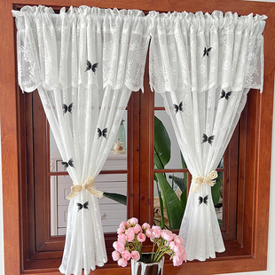 蕾丝窗纱免打孔法式白纱帘魔术贴蝴蝶装饰门帘卧室儿童房帘头窗帘