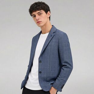 外套轻商务休闲单西上衣格子 高货西服西装 撤标撤柜男士 春秋季