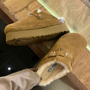 包头厚底勃肯鞋拖鞋女2024新款皮毛一体半拖一脚蹬穆勒鞋秋冬棉拖