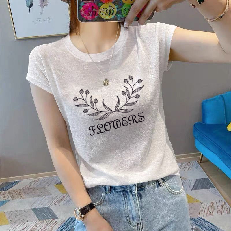 夏季外穿圆领大码竹节棉白色减龄短袖t恤女ins风简约亲肤透气上衣