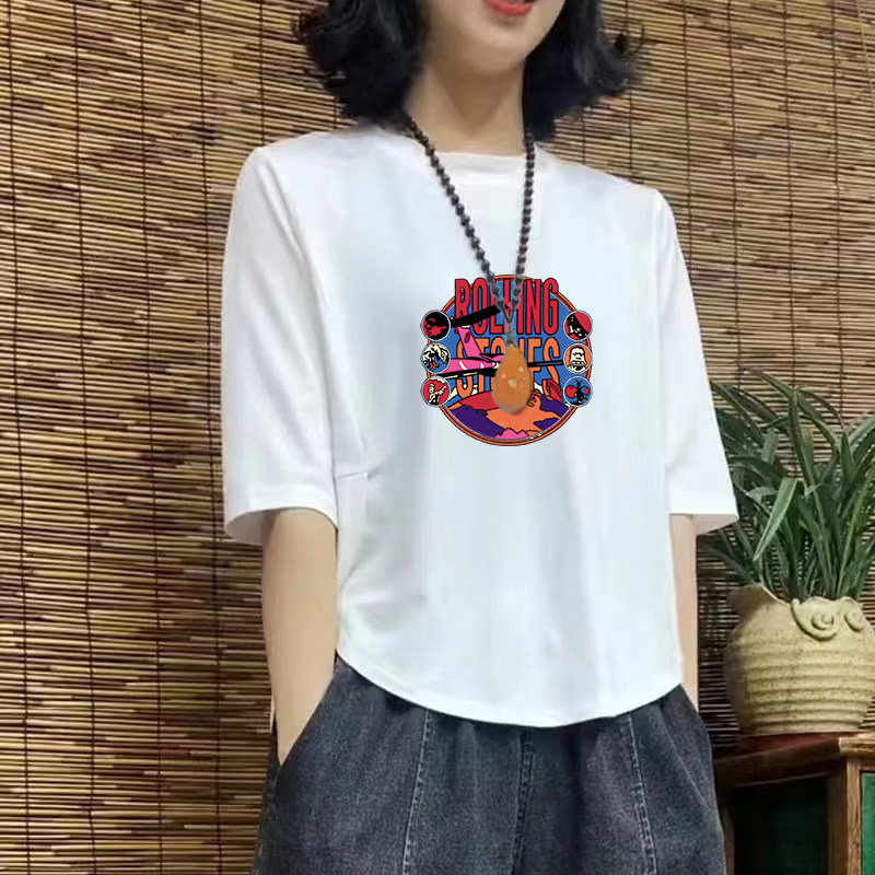 100%纯棉高档遮肉不规则t恤女新款中袖拼接洋气上衣大码夏装小衫