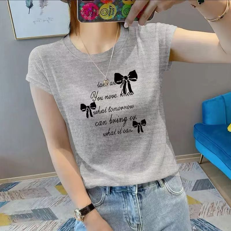夏季外穿圆领大码竹节棉白色减龄短袖t恤女ins风简约亲肤透气上衣