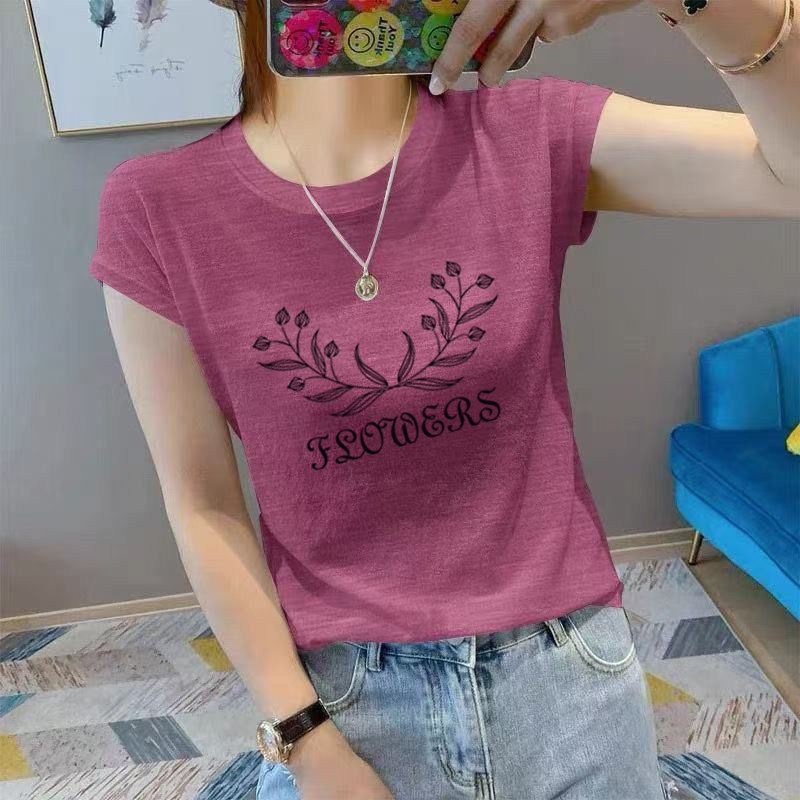 夏季外穿圆领大码竹节棉白色减龄短袖t恤女ins风简约亲肤透气上衣