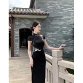 开叉2025夏季 新款 法式 国风改良旗袍连衣裙长款 复古心机显瘦女装