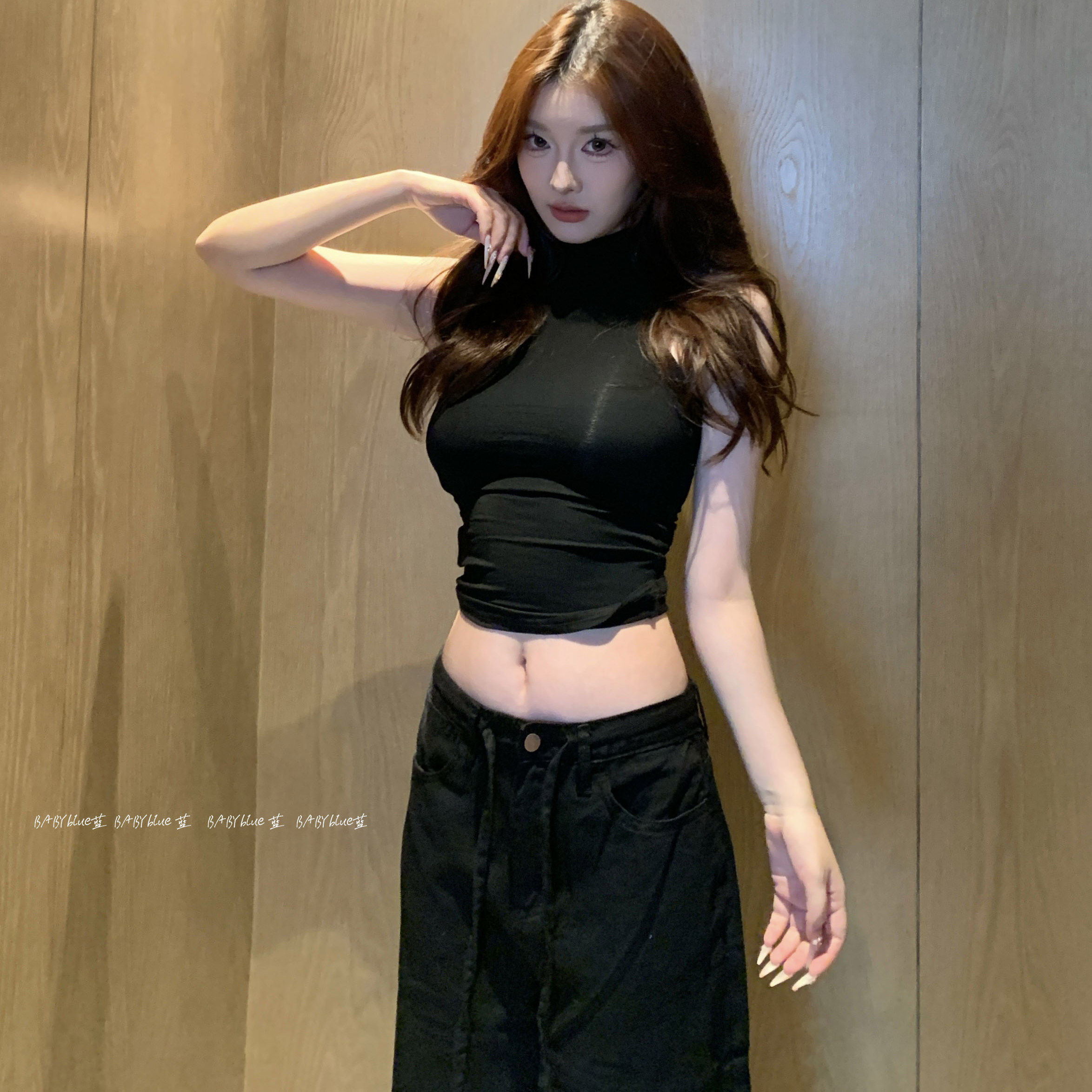 BABYblue半高领打底露肩无袖背心图片